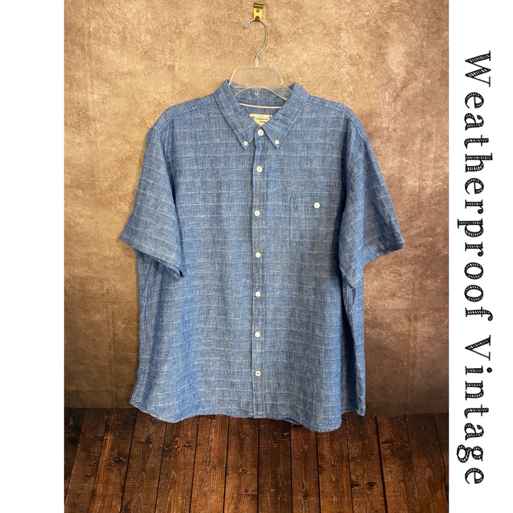 Weatherproof Vintage~blue woven SS button down shirt~Men’s size XXL~EUC